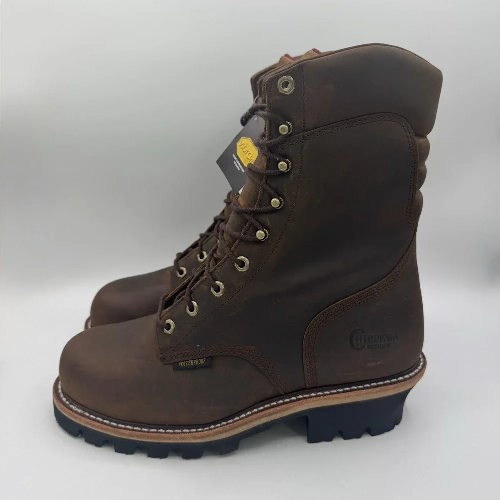 Chippewa Logger Boots‎ Men's Size 9.5 E Wide Tan Waterproof Leather Steel Toe